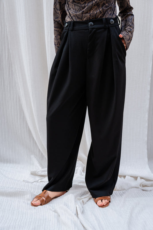 Pleated Pants with Front Button Detail  -  Tailored, Chic & Timeless
