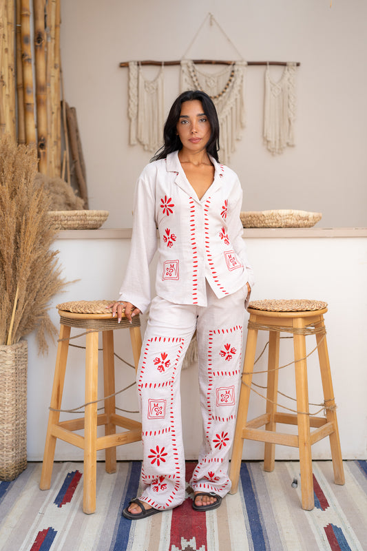 Embroidered Trousers  -  Tailored Fit with Artistic Detail