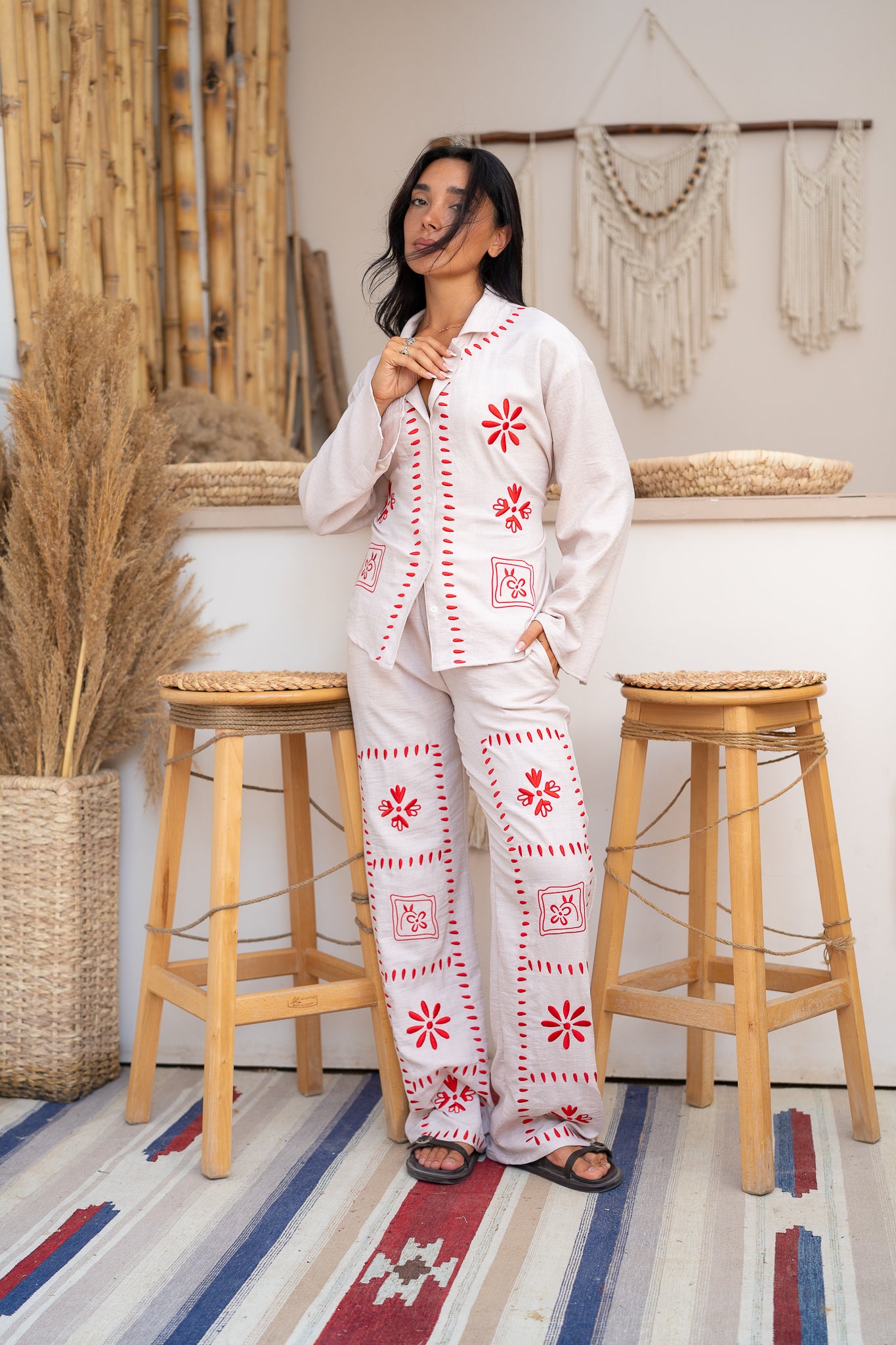 Embroidered Trousers  -  Tailored Fit with Artistic Detail