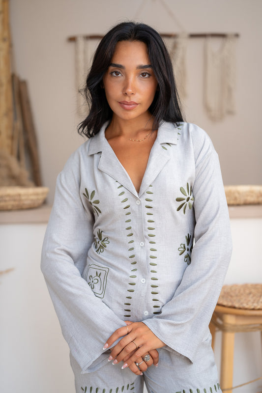 Embroidered Long Sleeve Shirt  -  Classic Style with Detailed Finish