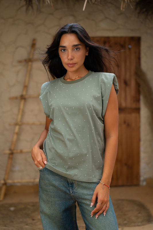 Rhinestone Padded Top  -  Sparkle & Support in Style