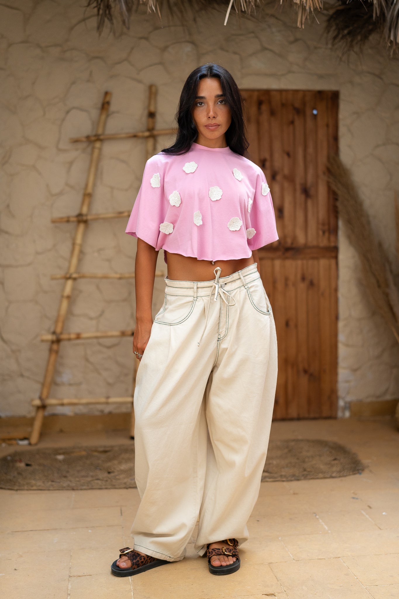 Embroidered Cropped Tee  -  Casual Chic with a Feminine Touch