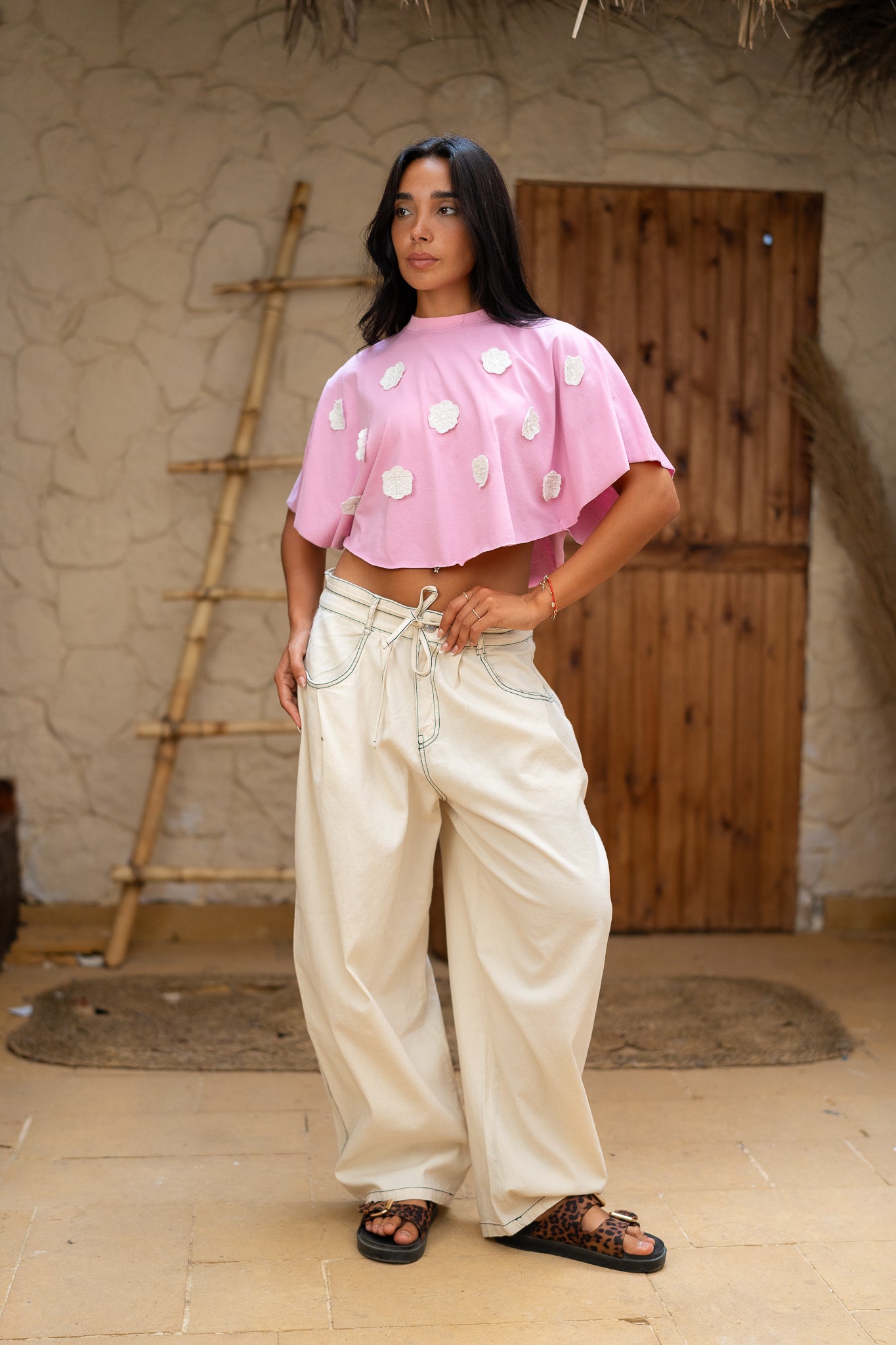 Embroidered Cropped Tee  -  Casual Chic with a Feminine Touch