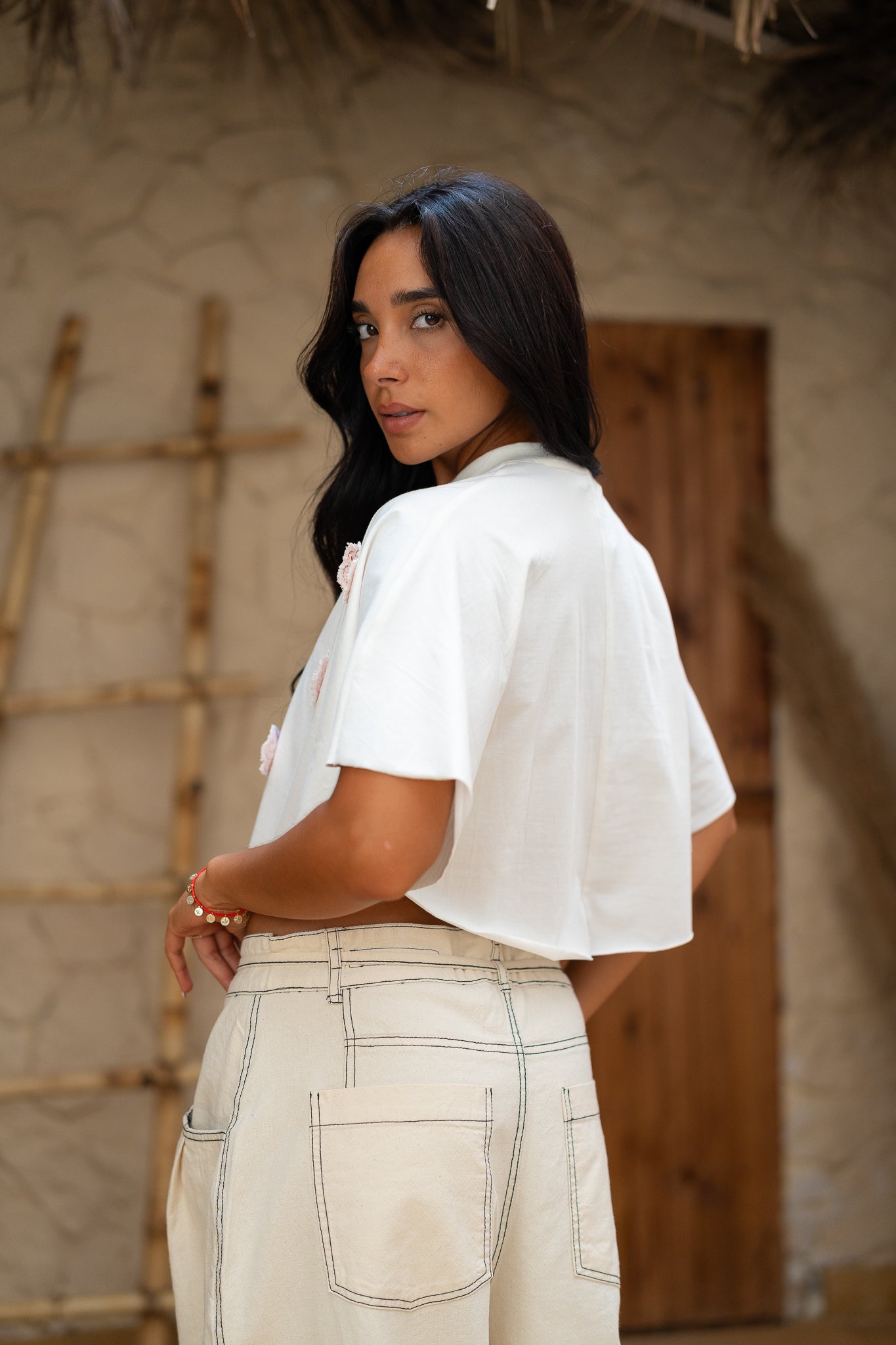 Embroidered Cropped Tee  -  Casual Chic with a Feminine Touch